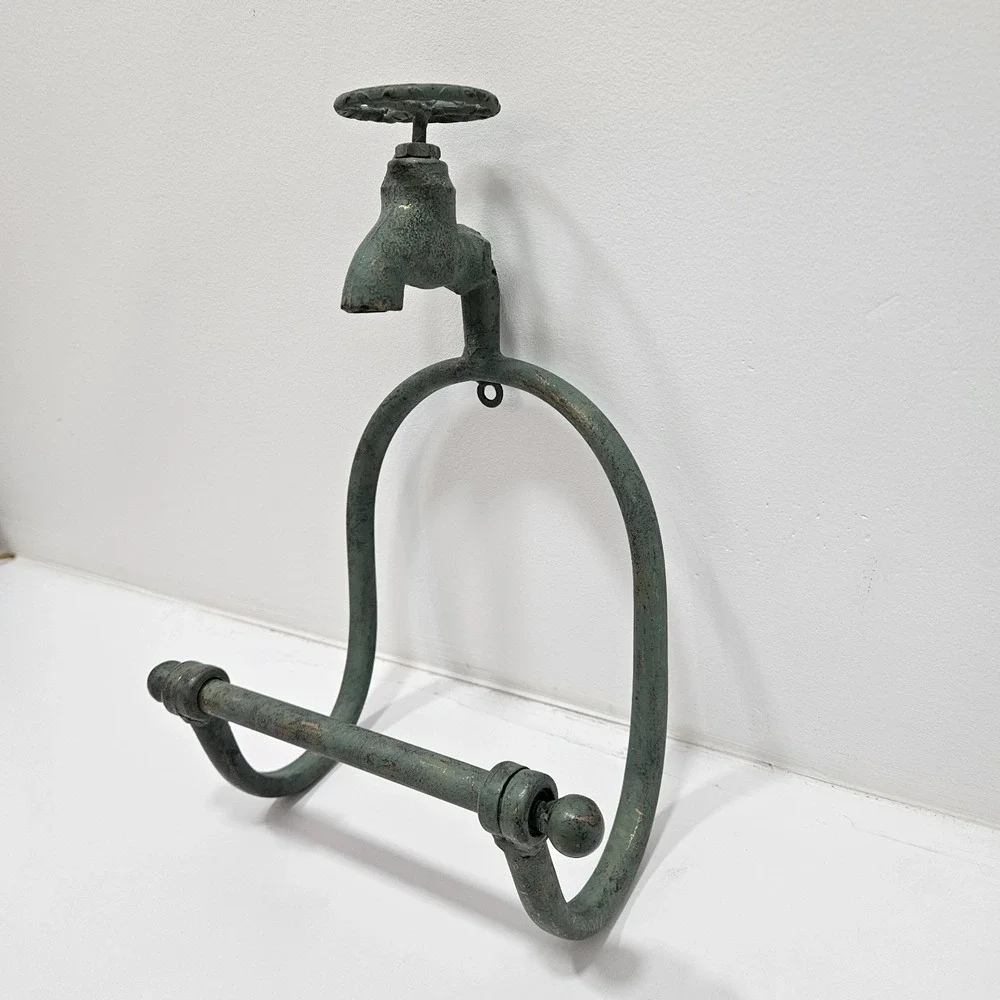 Metal Water Faucet Toilet Paper Primitive Farmhouse Decor Industrial Motif